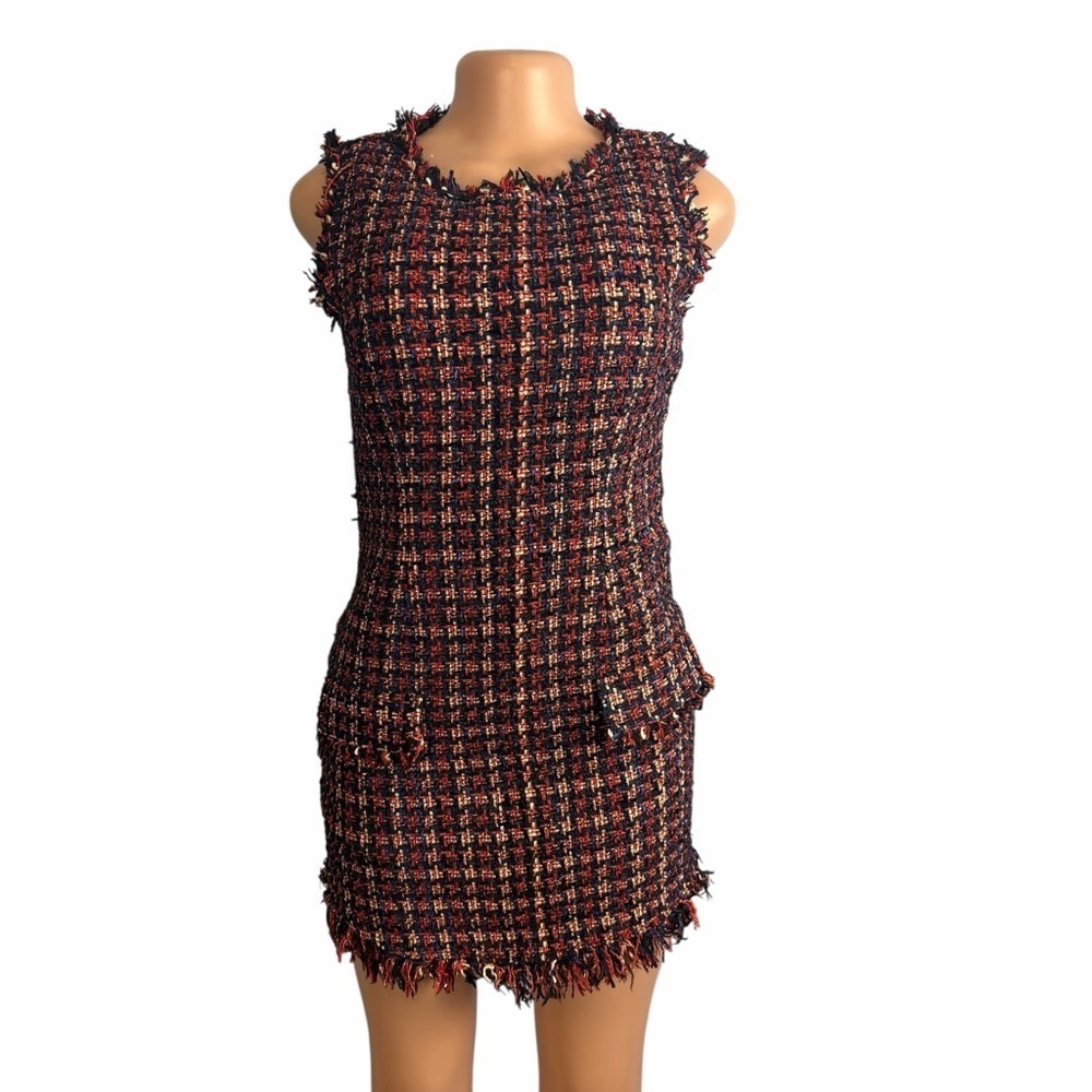 Fate Burgundy & Black Tweed Mini Dress - Picture 2 of 12